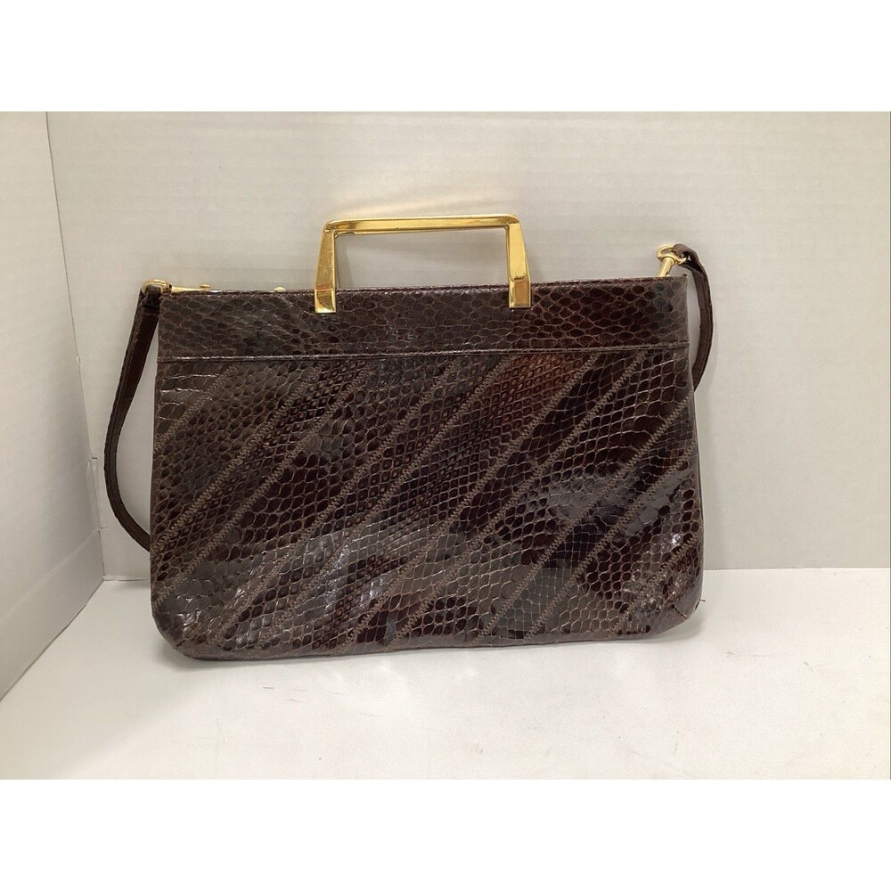 vintage snakeskin brown leather handbag 13Lx8.5W” detachable strap
